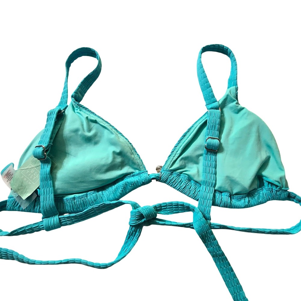 Full Tilt Swim Aqua Smocked Triangle Bikini Top Wrap Tie Shell Charm XL‎ NWT - Picture 3 of 4